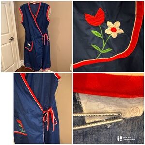 Kitschy Vintage Denim Wrap Dress with Embroidered Pocket- Size M